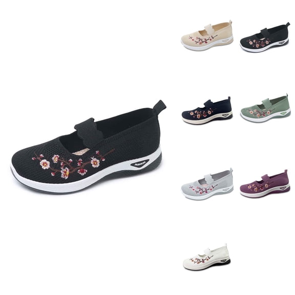 Women's Breathable Casual Shoes with Embroidered Design - Lightweight Orthopedic Footwear with Arch Support for Everyday Walking and Sports