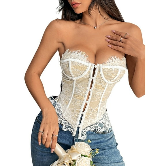 Women's Breathable Corset Top - Sexy Overbust Lace Up - Waist Trainer for Women