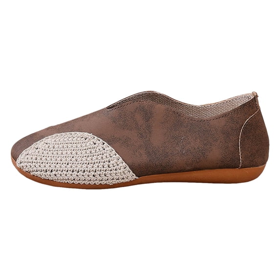 Women's Breathable Flat Shoes Comfortable Slip On Dress Shoes Fashion Color Blocking Low Cut Casual Shoes Brown Size 7