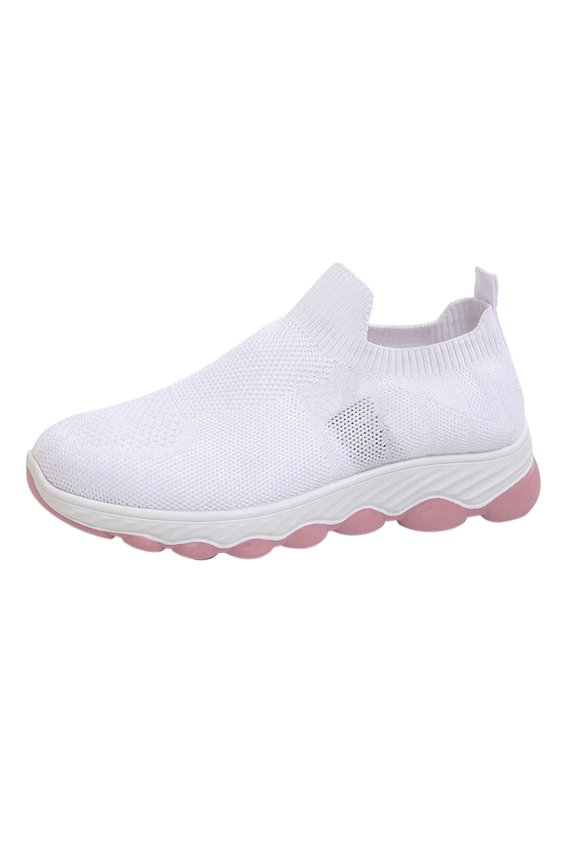Women's Breathable Fly‑knit Slip‑on Platform Sneakers, Elastic Sock‑type Walking Shoes for Daily Casual Outdoor Wear White 37