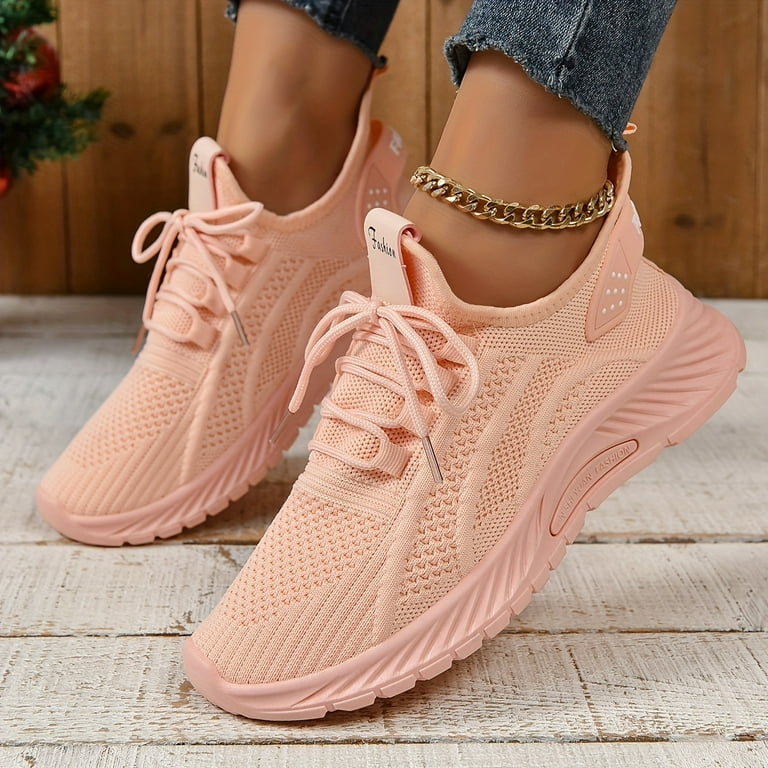 Women s Breathable Flying Solid Color Sneakers Woven Outdoor Shoes Lightweight Low Top Running Shoes Walmart