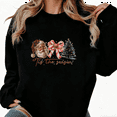 thumbnail image 1 of Women's Breathable Graphic Tee T-Shirt Letter Santa Tree Print Top Round-neck long-sleeved Black S-3XL, 1 of 6