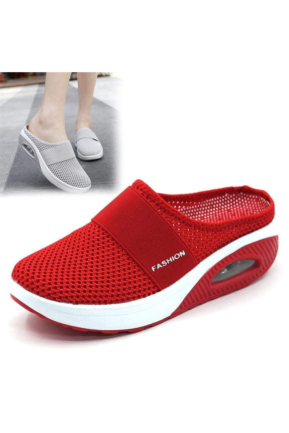 Women's Breathable Knit Air Cushion Mules, Slip-On Walking Shoes with Arch Support