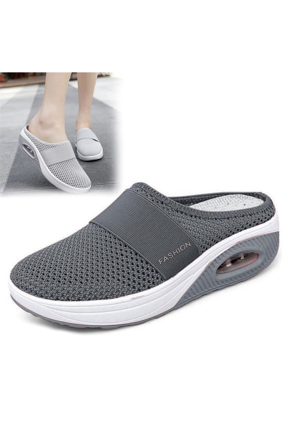 Women's Breathable Knit Air Cushion Mules, Slip-On Walking Shoes with Arch Support