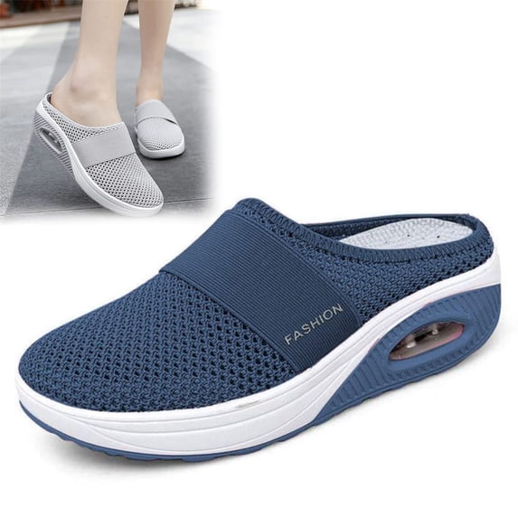Women's Breathable Knit Air Cushion Mules, Slip-On Walking Shoes with Arch Support