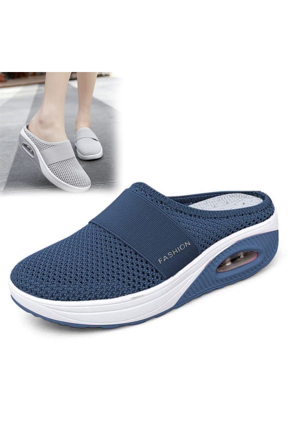 Women's Breathable Knit Air Cushion Mules, Slip-On Walking Shoes with Arch Support