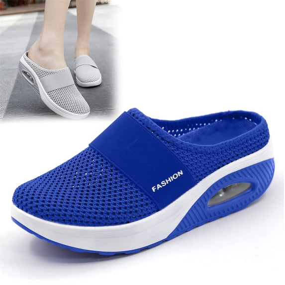 Women's Breathable Knit Air Cushion Mules, Slip-On Walking Shoes with Arch Support