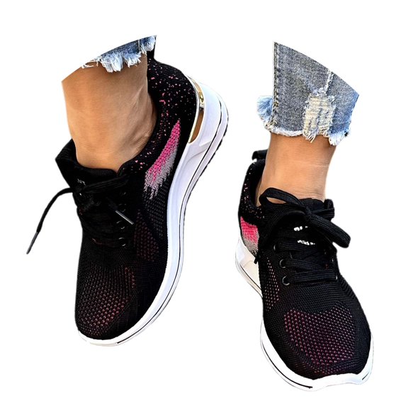 Women's Breathable Knit Mesh Running Sneakers Fashion On Platform Casual Sports Shoes For Walking Jogging Gym Workout