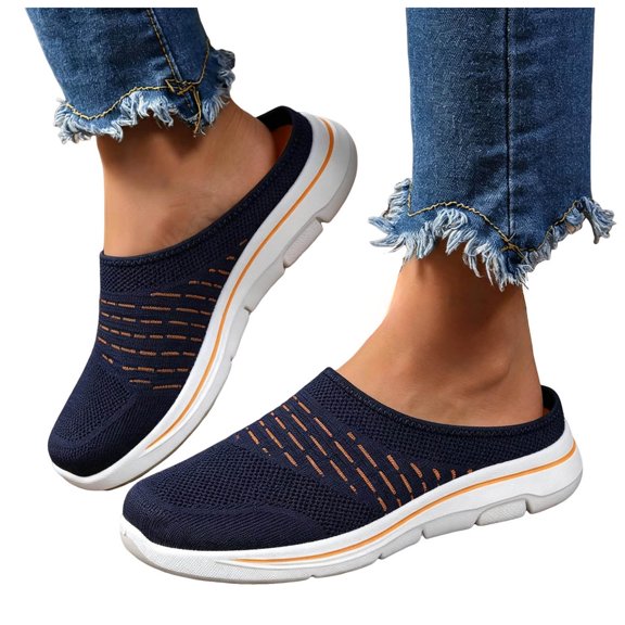 Women's Breathable Knit Mule Backless Slip On Sneakers Lightweight Orthopedic Walking Shoes with Arch Support