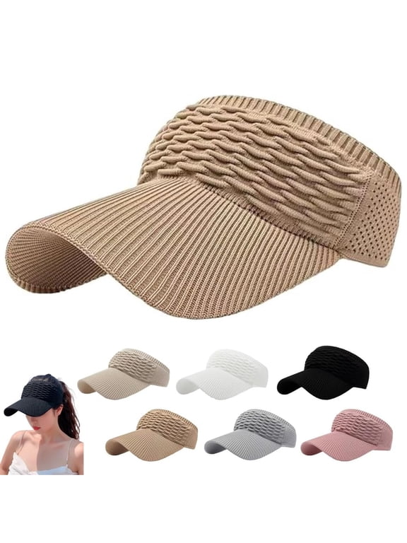 Women’s Breathable Knit Open Top Sun Visor Hat, Quick Dry Sports Visor Cap for High Ponytail Outdoor Sports