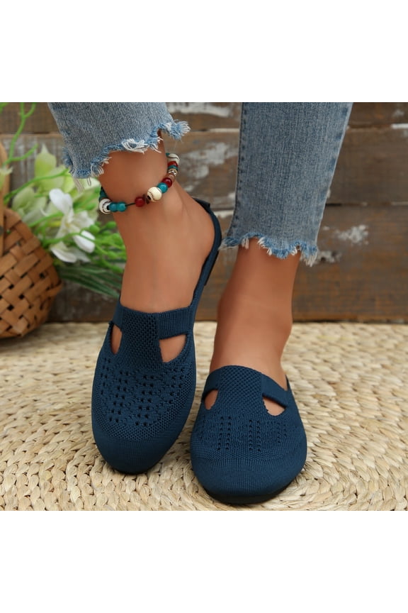 Women's Breathable Knit Slip-On Mule Flats, Hollow Out Closed Toe Casual Loafers with Soft Cushioned Insole, Lightweight Comfortable Footwear for Summer Daily Walking, Work and Casual Office Commutes