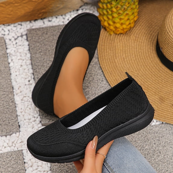 Women's Breathable Knit Slip-On Walking Shoes, 2026 Orthopedic Mesh Mules Sneakers, Summer Fashion Casual Backless Sneakers, Lightweight Non Slip Tennis Loafers,Black,40