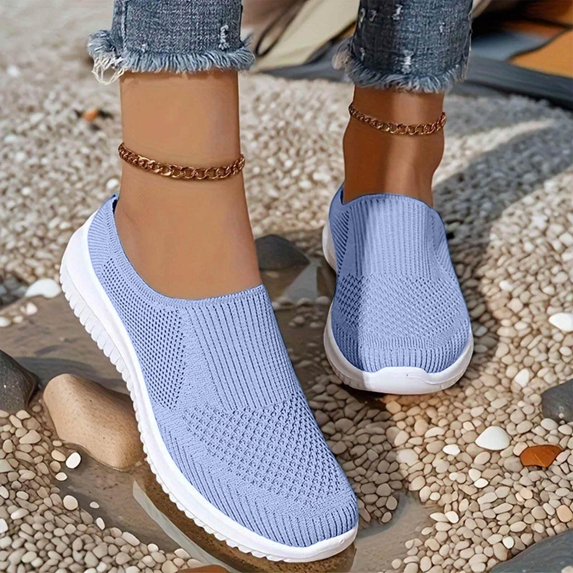 Women’s Breathable Knit Slip-On Walking Shoes, Breathable Lightweight Non Slip, Non Slip Work Sneakers Workout Outdoor Casual Shoes