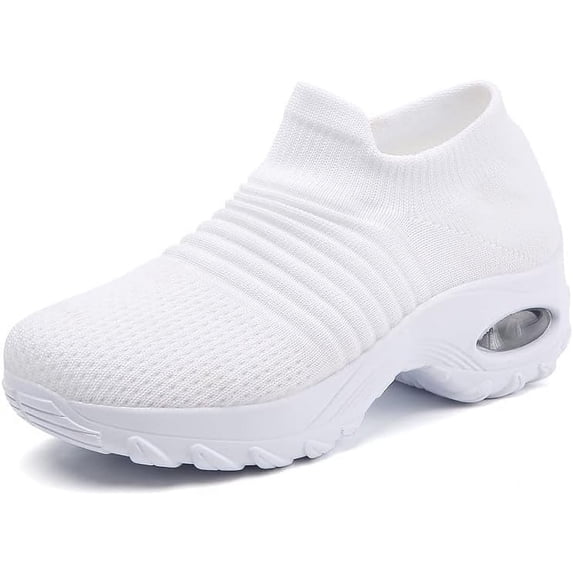 Women's Breathable Knit Sneakers - Comfortable Low Top Slip On Shoes with Air Cushion Support