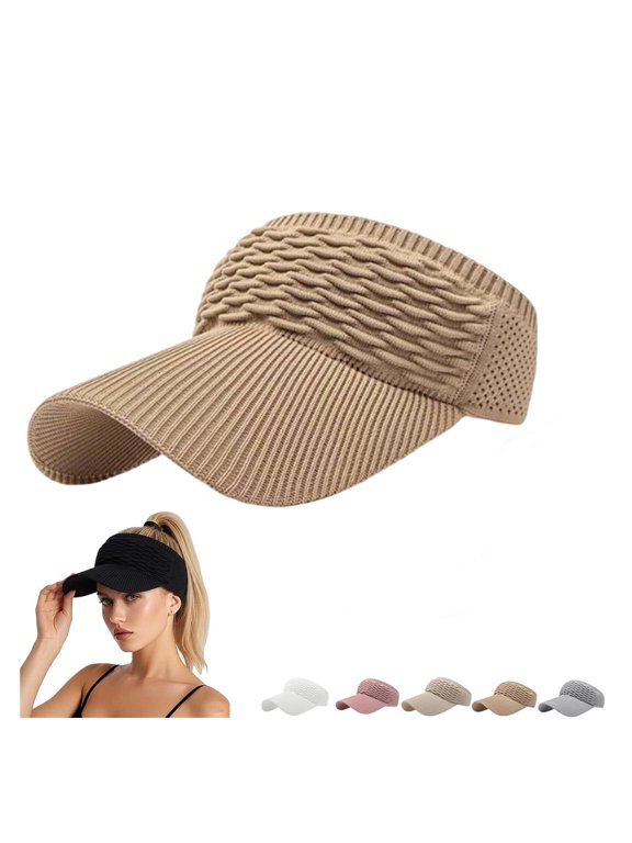 Women's Breathable Knit Sun Visor Hat, Elastic Empty Top Summer Beach Cap
