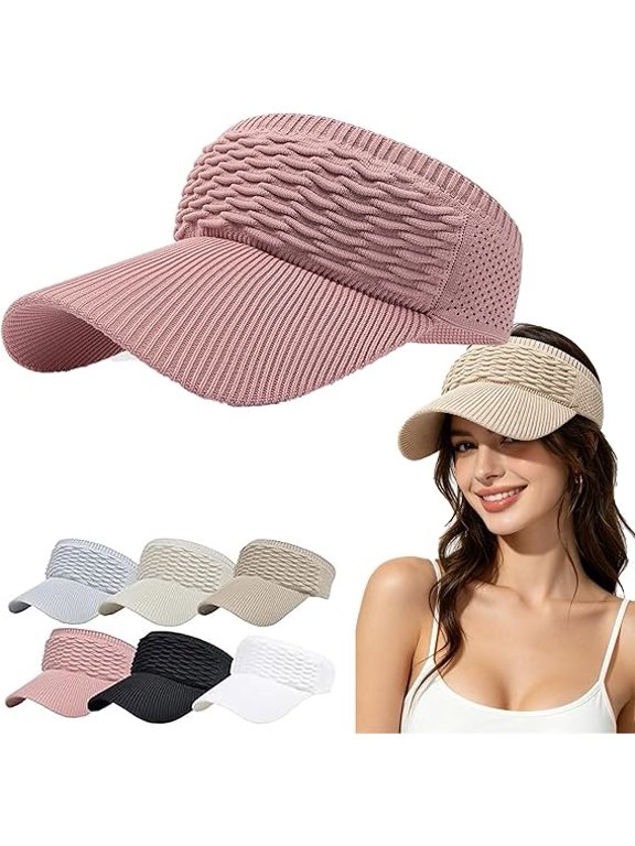 Women's Breathable Knit Sun Visor Hat, Ponytail Wide Brim Sports Cap for Running, Outdoor Sun Protection Golf Tennis TravelPink