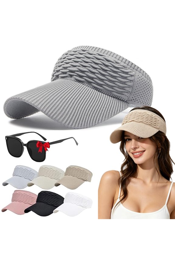 Women's Breathable Knit Sun Visor Hat,Ponytail Wide Brim Sports Cap for Running