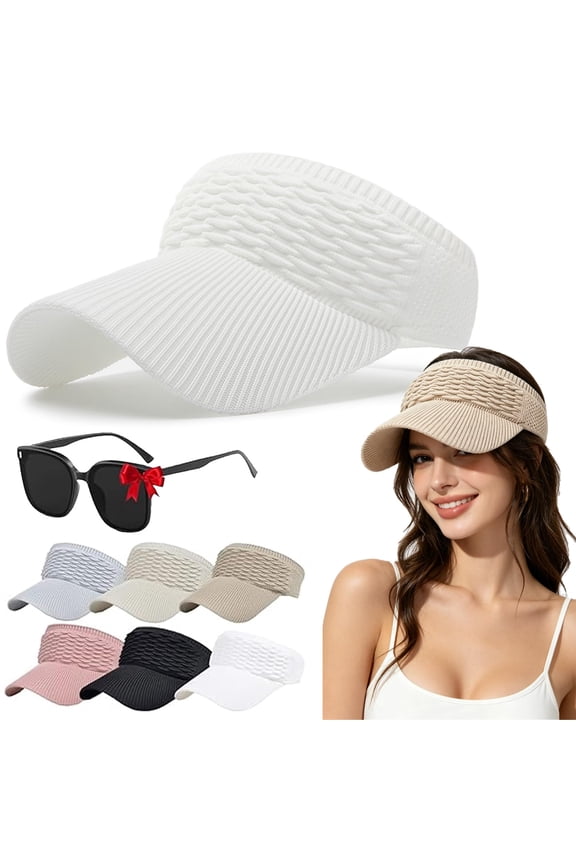 Women's Breathable Knit Sun Visor Hat,Ponytail Wide Brim Sports Cap for Running
