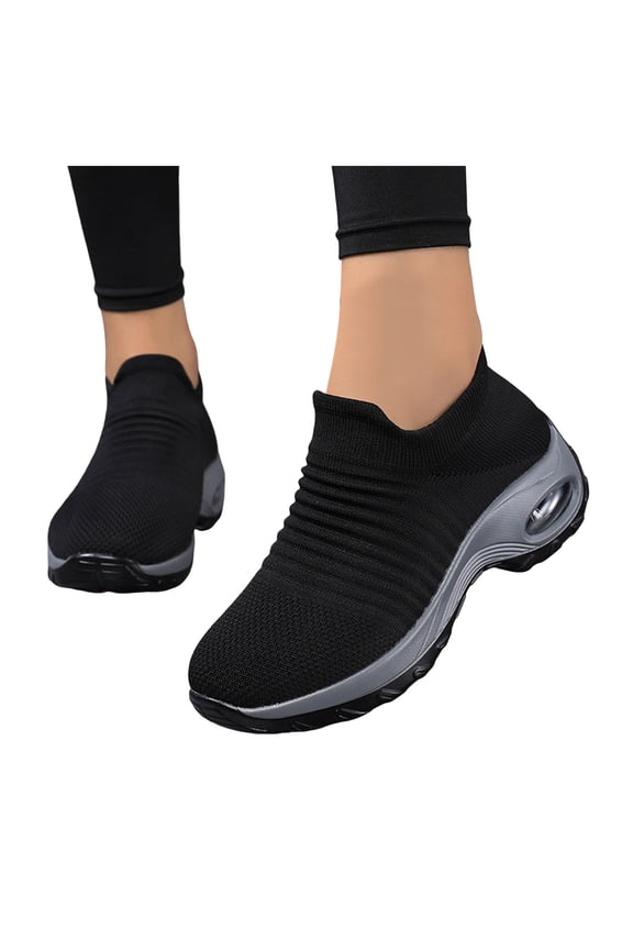 Women's Breathable Knit Walking Shoes Comfortable Slip On Sneakers Casual Non Slip Barefoot Shoes with Arch Support White Size 7