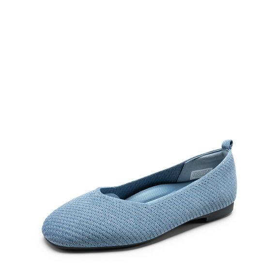 Women's Breathable Knit Wide-Toe Flats with Arch Support, Slip-On Square Toe Shoes with EVA Insole and Rubber Outsole