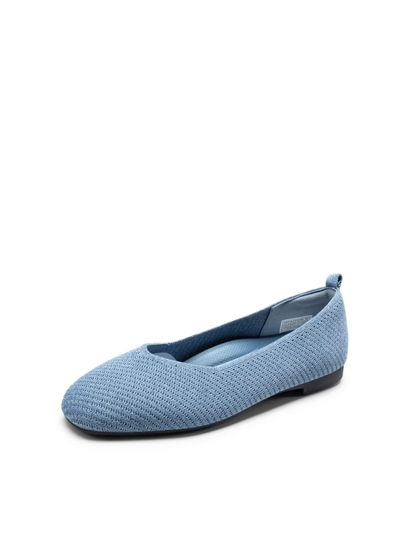 Women's Breathable Knit Wide-Toe Flats with Arch Support, Slip-On Square Toe Shoes with EVA Insole and Rubber Outsole