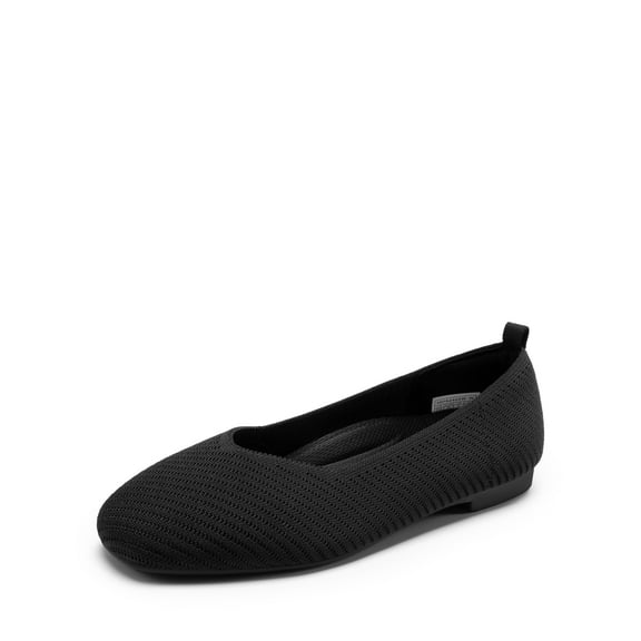 Women's Breathable Knit Wide-Toe Flats with Arch Support, Slip-On Square Toe Shoes with EVA Insole and Rubber Outsole