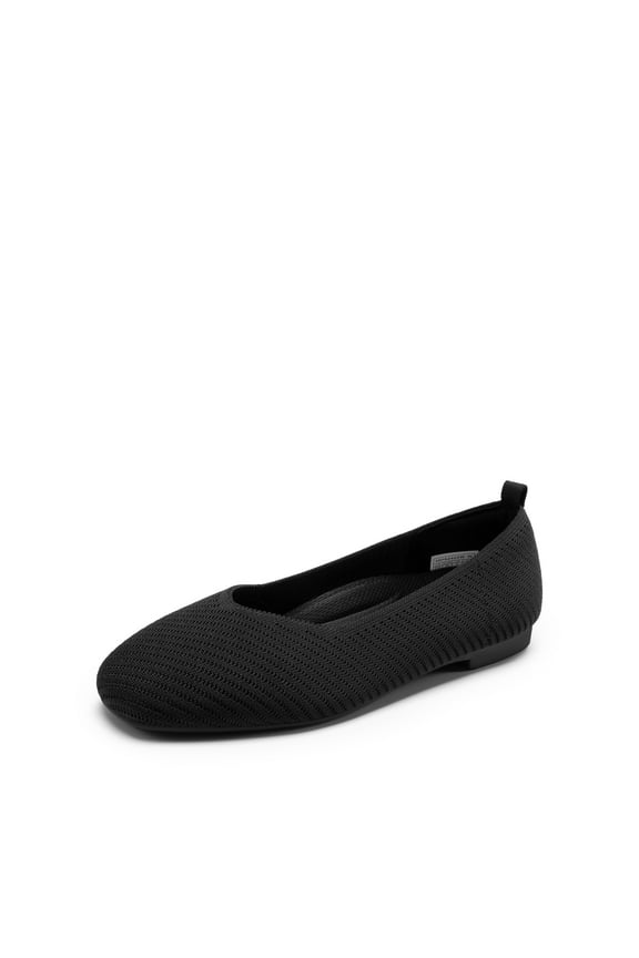 Women's Breathable Knit Wide-Toe Flats with Arch Support, Slip-On Square Toe Shoes with EVA Insole and Rubber Outsole