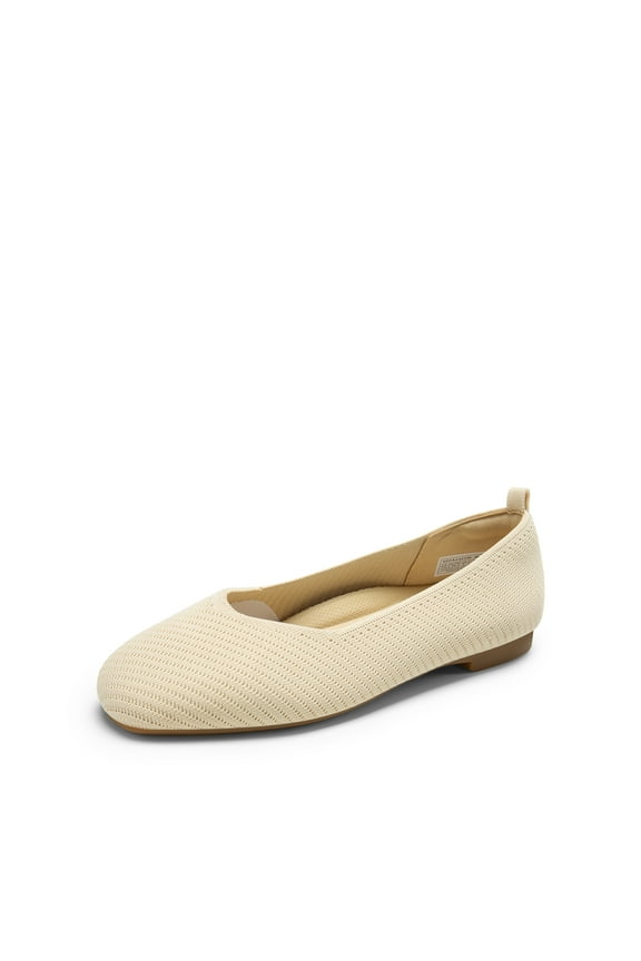 Women's Breathable Knit Wide-Toe Flats with Arch Support, Slip-On Square Toe Shoes with EVA Insole and Rubber Outsole