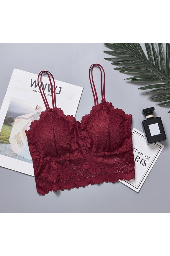 Women's Breathable Lace Cami Stretch Sexy Lingerie V Neck Crochet Bralette Bra Crop Top Floral Cami Padded Tank Tops Underwear for Women Girl