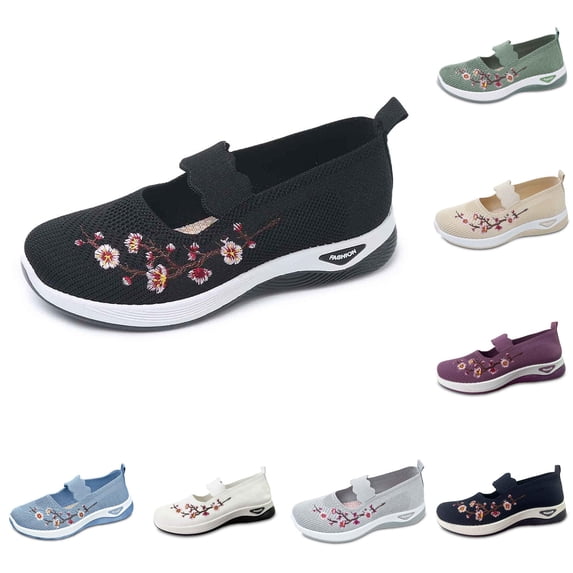 Women's Breathable Mesh Casual Shoes, Embroidered Lightweight, Everyday Footwear, Comfortable Walking