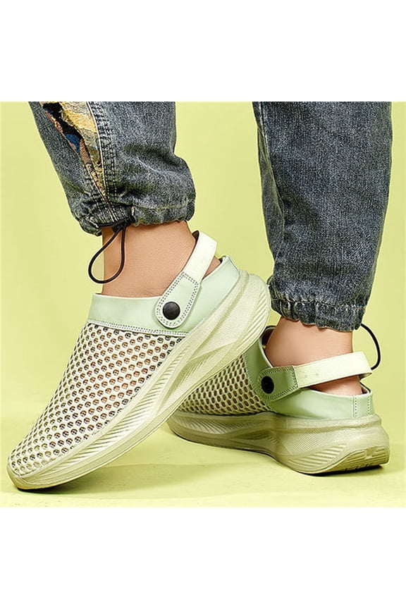 Women's Breathable Mesh Clogs, Adjustable Back Strap Platform Slip-on Shoes, Lightweight Summer Sandals for Casual Wear Green 39