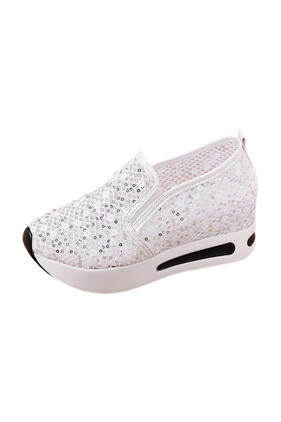 Women's Breathable Mesh Floral Sneakers – Embroidered Slip On Chunky Platform Shoes with Hidden Wedge Heel