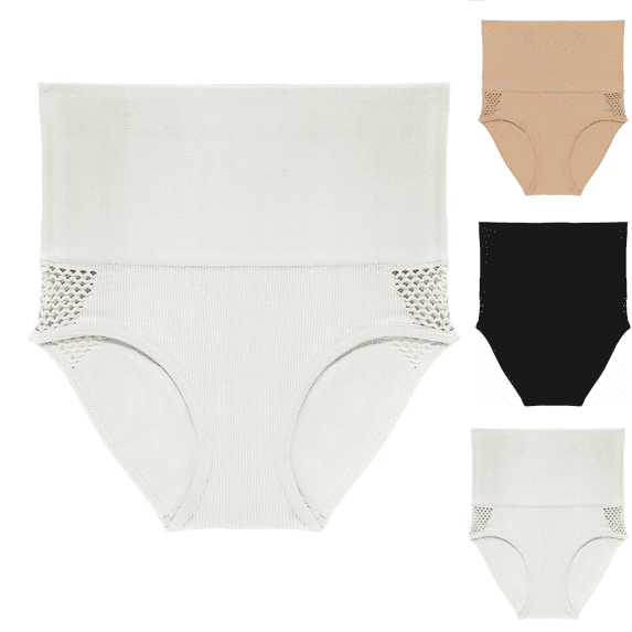 Women's Breathable Mesh High Waist Shapewear Briefs, Tummy Control Compression Underwear, Seamless Slimming Body Shaper Panties,White 2XL