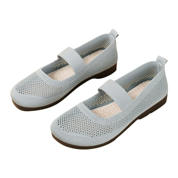 Women's Breathable Mesh Knitted Flat Shoes Comfortable Slip On Walking Shoes Low Heel Elastic Strap Soft Sole Flats Navy 38