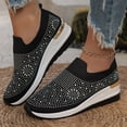 thumbnail image 1 of Women's Breathable Mesh Rhinestone Sneakers, Slip On Glitter Sneakers with Arch Support, Lightweight Wedge Platform Rhinestone Shoes, Casual Glam Rhinestone Sneakers, 38, 1 of 6