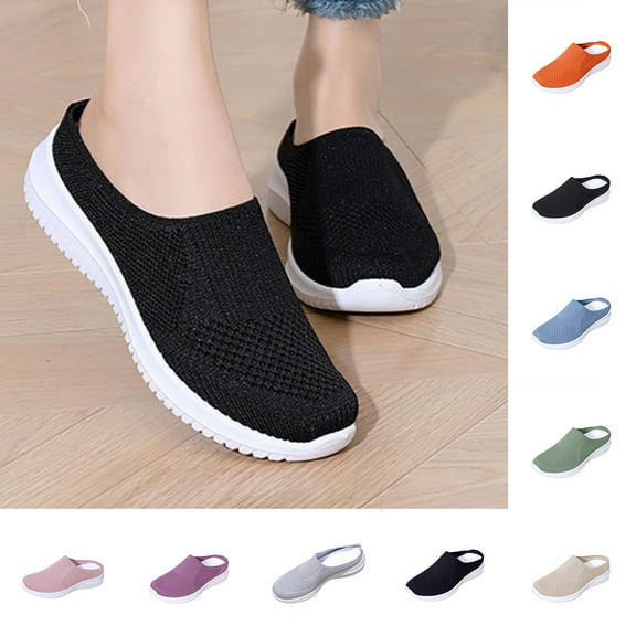Women’s Breathable Mesh Slip-On Mules Backless Walking Sneakers Spring Summer Trendy Wedge Heel Shoes Versatile Plus-Size Shallow-Cut Shoes