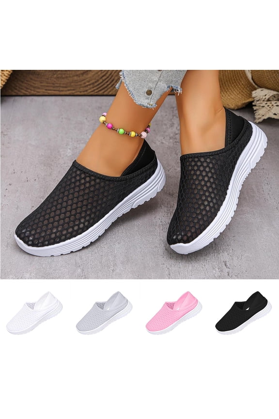 Women's Breathable Mesh Slip-On Sneakers Casual Round Toe Lightweight Comfortable Slides for Daily Wear Plus Size Available