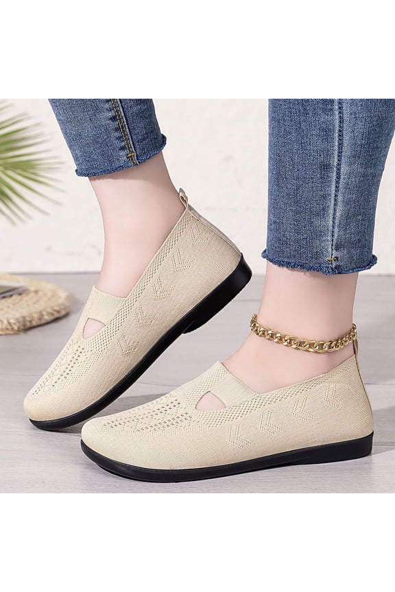 Women's Breathable Mesh Slip on Shoes,Lightweight Knit Fabric Sneakers with Hollow Out Design,Soft Sole Comfortable Casual Shoes for Travel,Driving,and Daily Use,US Size: 7