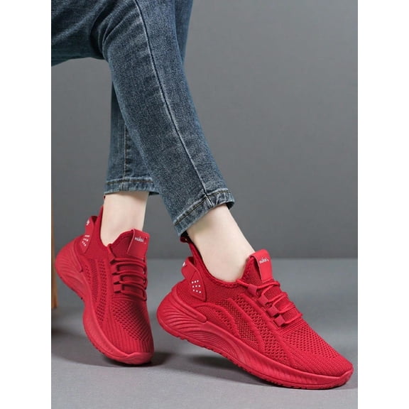 Women's Breathable Mesh Sneakers, Thick Sole Casual Lace-Up Shoes for Autumn & Outdoor Activities