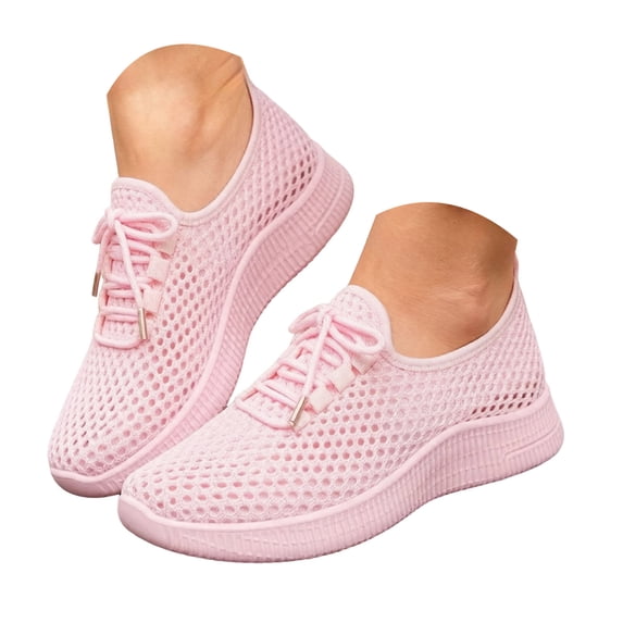 Women's Breathable Mesh Walking Shoes Lightweight Soft Casual Sneakers Comfortable Non Slip for Outdoor Daily Wear Travel Fitness(Pink,Size 9)