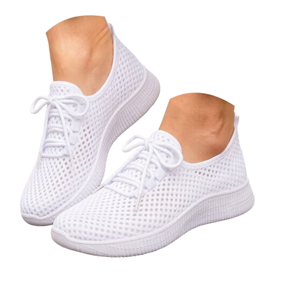 Women's Breathable Mesh Walking Shoes Lightweight Soft Casual Sneakers Comfortable Non Slip for Outdoor Daily Wear Travel Fitness(White,Size 6)