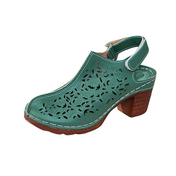 Women's Breathable Slip On Sandals with Arch Support Chunky Heel Comfortable Casual Wedge Shoes for Outdoor Beach Walking Green Women Sandal