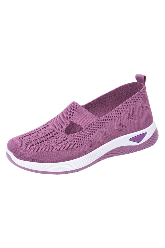 Women's Breathable Slip-On Sneakers, Elastic Knit Fabric with Cloud Foam Midsole, Perfect for Casual Wear, Nursing & All-Day Comfort Purple 35