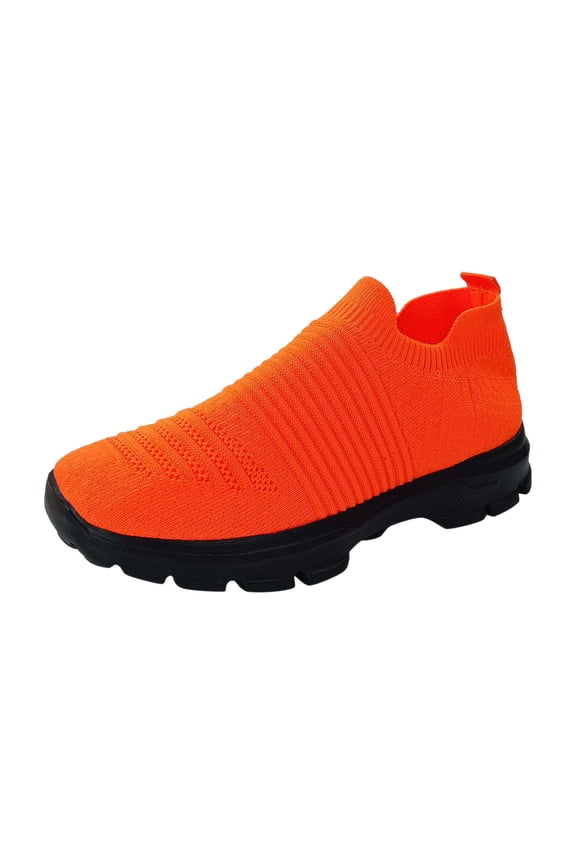 Women's Breathable Slip On Sneakers Soft Sole Non Slip Running Shoes Lightweight Mesh Casual Walking Shoes Orange Size 7