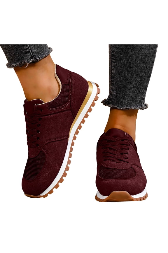 Women's Breathable Slip On Sneakers Versatile Lightweight Mesh Lace Up Running Shoes Comfortable Non Slip Work Shoes Red Size 9