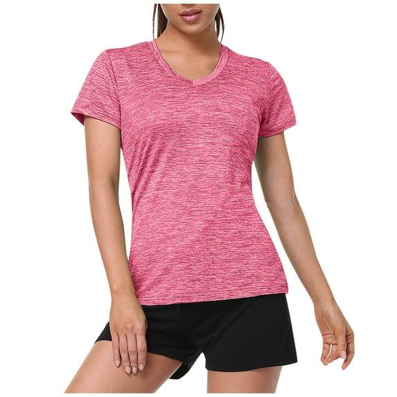 Women's Breathable V Neck Active Top Quick Dry Workout Tee for Yoga Gym Running Pink L