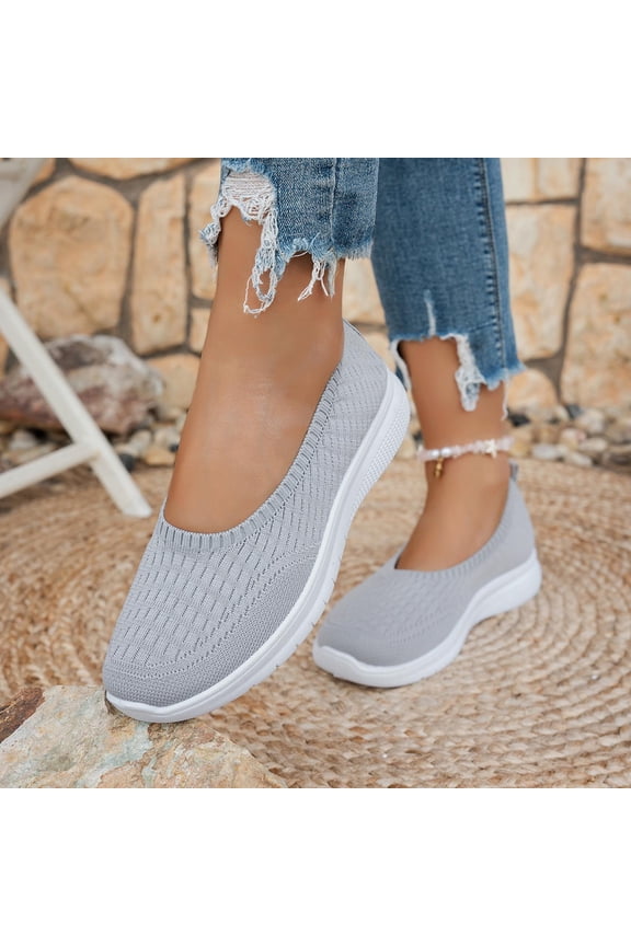 Women's Breathable Walking Shoes Casual Versatile Slip On Mesh Knitted Flats Soft Gym Sneakers Flexible Lightweight Breathable Casual Loafers Flats for Summer Gray 9