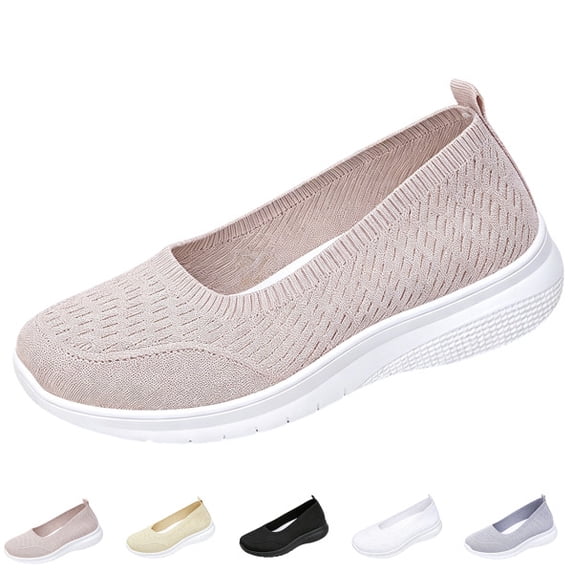Women’s Breathable Walking Shoes-Slip On Mesh Knitted Flats Soft Gym Sneakers Flexible Lightweight Casual Easy Shoes,Pink,42