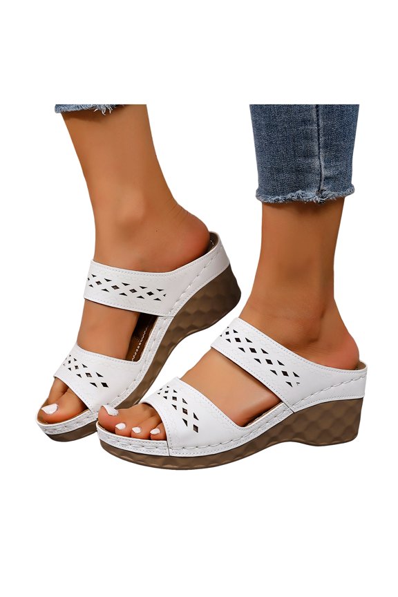 Women's Breathable Wedge Sandals Comfortable Non Slip Walking Slippers Platform Wide Toe Box Beach Sandal Black Size 6