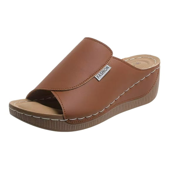 Women's Breathable Wedge Sandals Orthotic Arch Support Leather Slides Summer Casual Platform